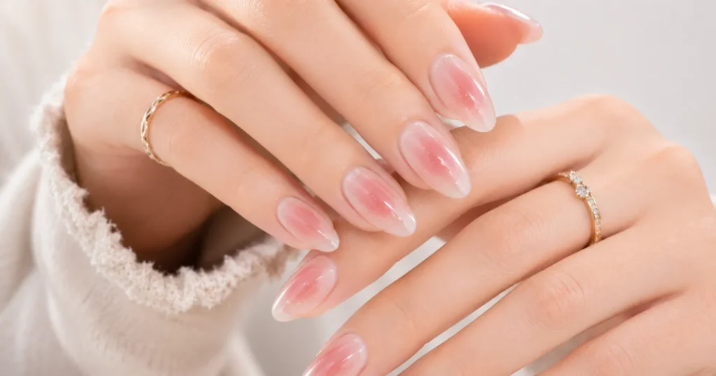 The Guide to Japanese Nails: Trends, Techniques, and Artistry 5 Blush Japanese nails with soft pink gradient manicure trend.