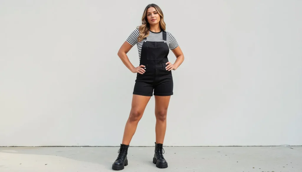 Shortalls outfit featuring linen overall shorts styled for a chic vacation look.