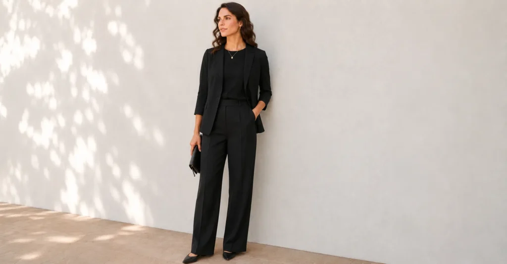 How to Choose the Appropriate Summer Funeral Outfit 7 Summer funeral outfit with tailored black trousers and lightweight blazer for formal warm-weather events.