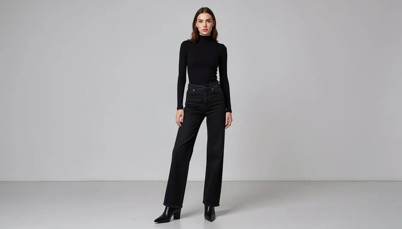 black wide leg jeans outfit ideas