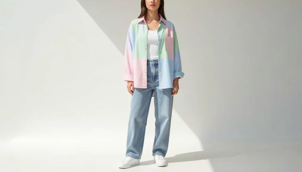 Best Summer School Outfit Ideas for a Cool and Stylish Term 3 Summer school outfit ideas with oversized button-down shirt and relaxed jeans