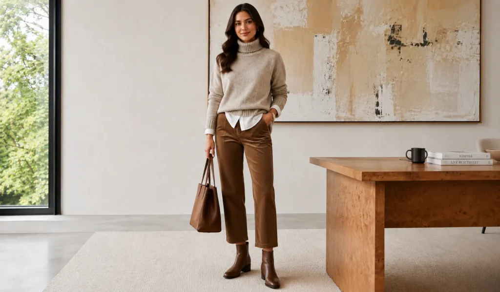 The Complete Guide to Perfect Casual Friday Outfits for the Office 9 Fall casual Friday outfit with corduroy trousers and ankle boots