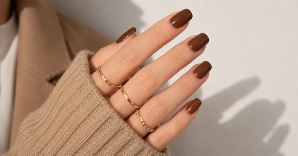 15 Stunning Chocolate Brown Nails Ideas for Your Next Manicure 5 Warm caramel chocolate brown nails with glossy finish