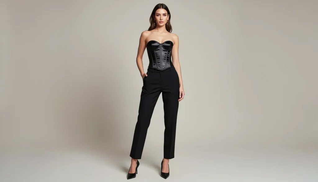 How to Build the Perfect Classy Club Outfits: A Complete Style Guide 4 Modern classy club outfit with corset top and tailored trousers