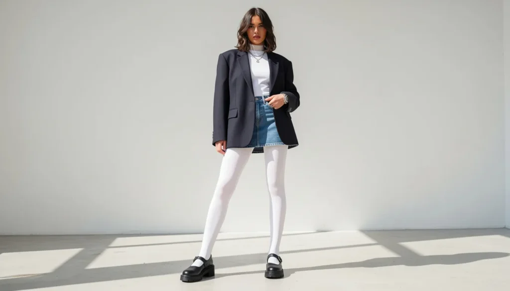 How to Build the Perfect White Tights Outfit: Styling Tips and Ideas 10 Trendy white tights outfit with Mary Jane shoes and blazer