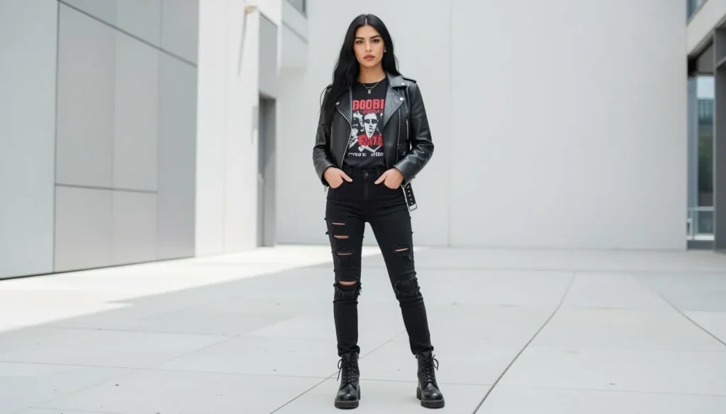 Street Style Outfit Ideas: How to Build Chic, Wearable Looks Year-Round 8 Edgy street style outfit ideas with leather jacket and combat boots for bold urban fashion looks”