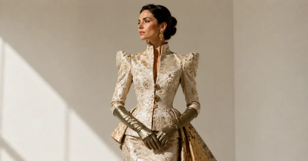Modern museum-inspired Met Gala 2026 outfits with couture tailoring and artistic fashion design.