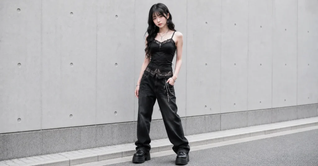 Casual Misa Amane outfits with gothic streetwear inspired everyday fashion styling.