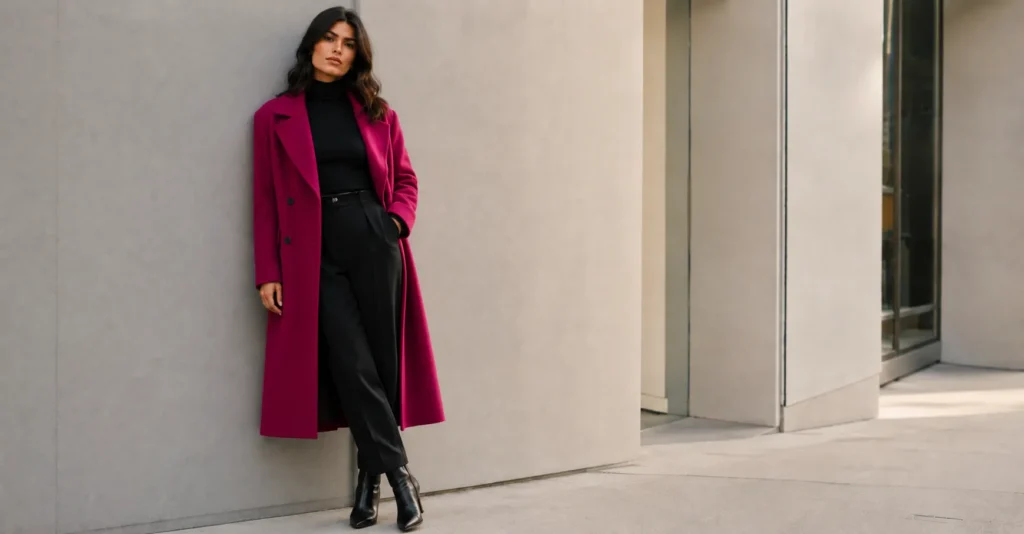 Black and pink outfit ideas for stylish winter and cold-weather fashion looks.