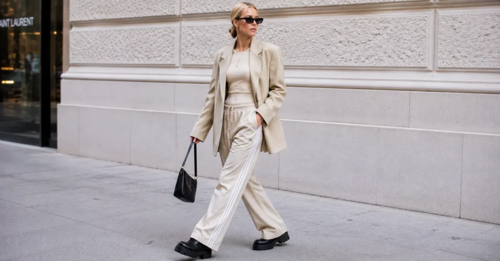 The Guide to the Elsa Hosk Track Pants Outfit: Street Style Elevated 9 Elsa Hosk track pants outfit with monochrome neutral athleisure fashion styling