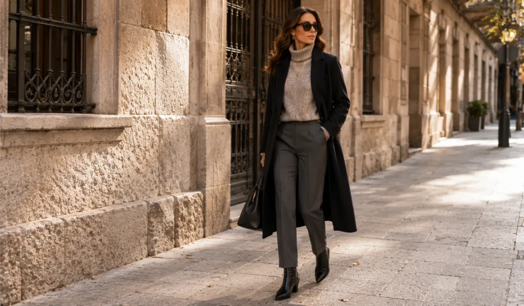 The Complete Guide to Creating the Perfect Barcelona Outfit for Any Season 6 Winter Barcelona outfit with wool coat and leather ankle boots