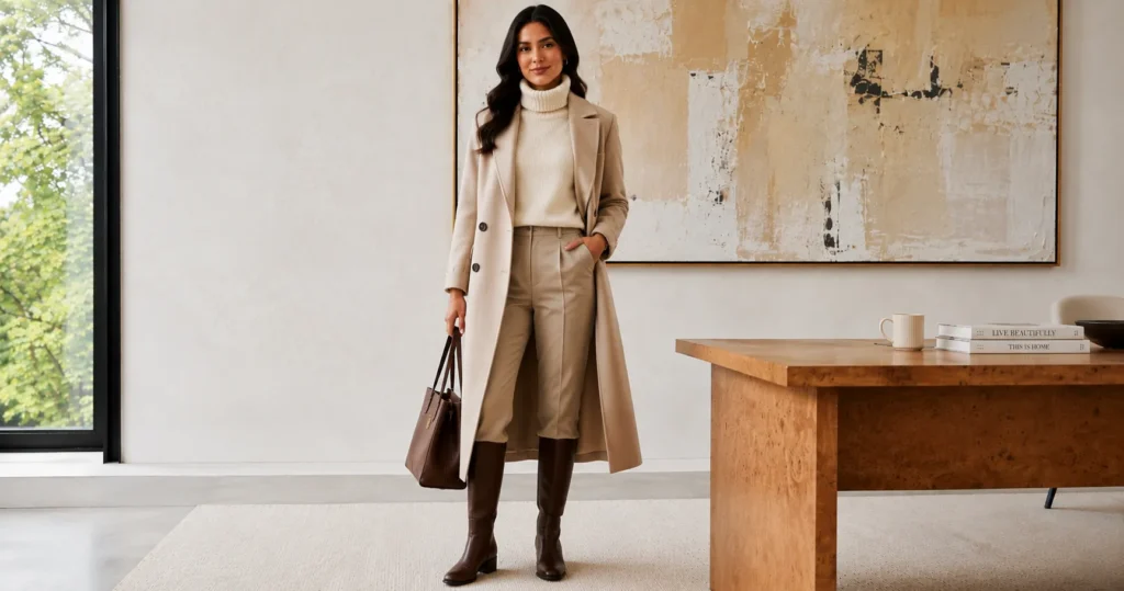 The Complete Guide to Perfect Casual Friday Outfits for the Office 10 Winter casual Friday outfit with wool coat and leather boots