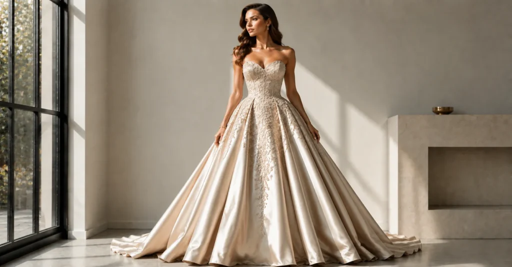 Luxury dresses with dramatic ball gown silhouettes for glamorous black-tie occasions.