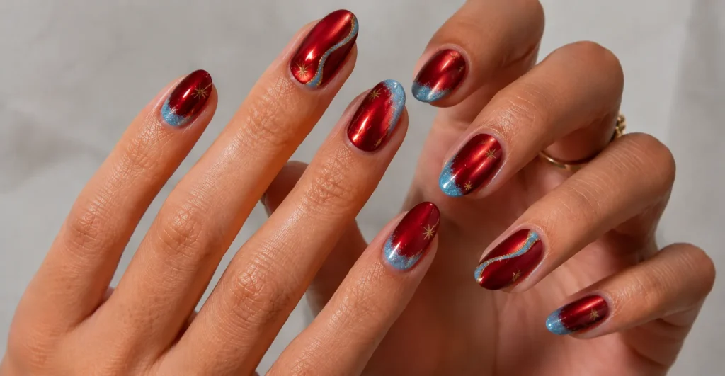The Complete Guide to Colorful Nail Designs in 2026 10 Colorful nail designs with winter metallic manicure and festive nail art