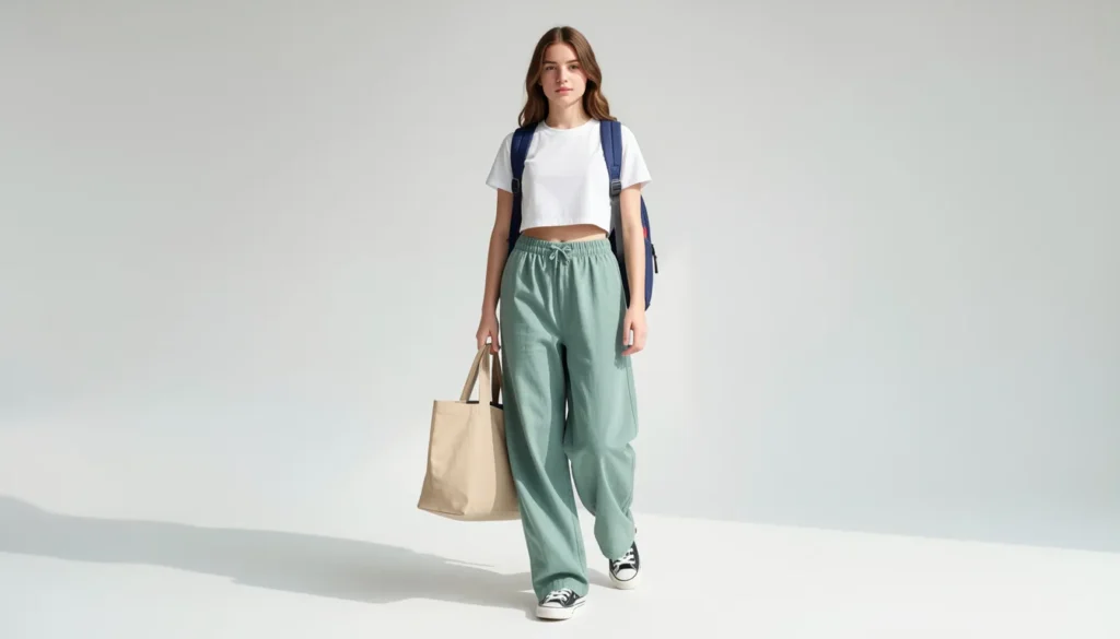 Best Summer School Outfit Ideas for a Cool and Stylish Term 10 Summer school outfit ideas with canvas sneakers and wide-leg pants for campus style