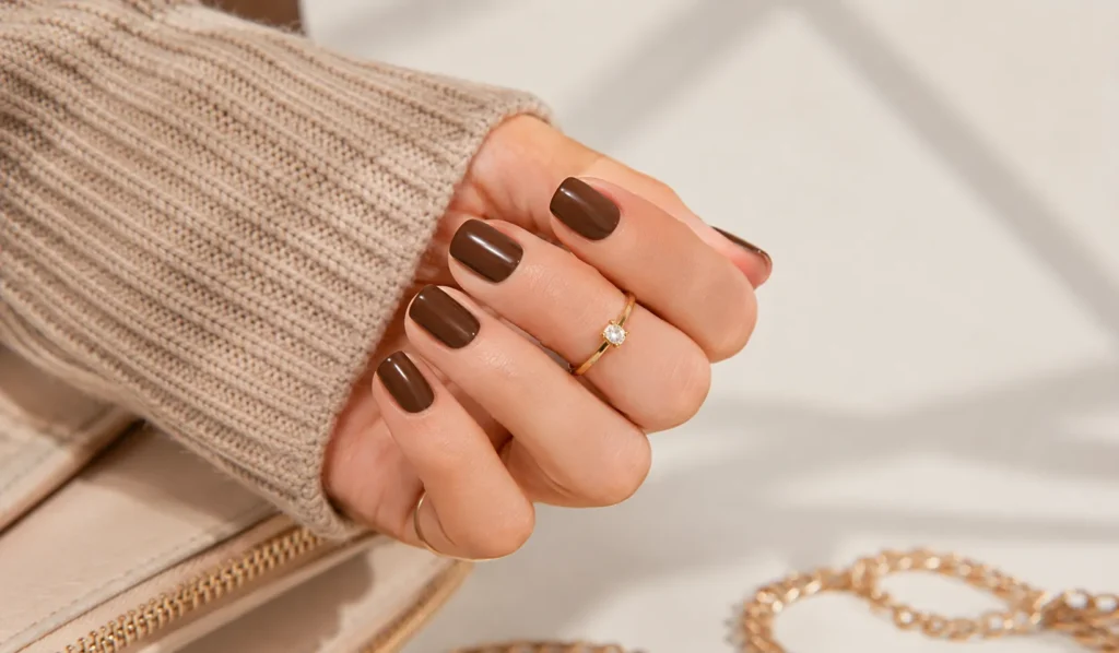 15 Stunning Chocolate Brown Nails Ideas for Your Next Manicure 3 Minimalist mocha chocolate brown nails with modern styling