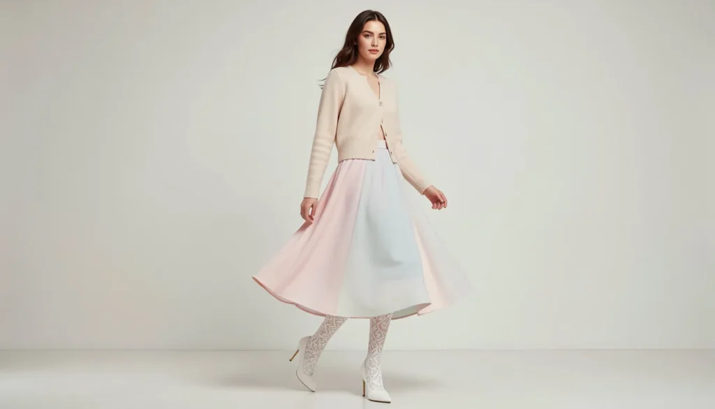 How to Build the Perfect White Tights Outfit: Styling Tips and Ideas 4 Romantic white tights outfit with lace tights and pastel skirt