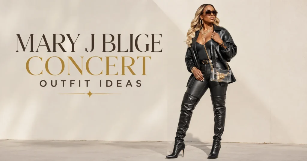 Mary J Blige Concert Outfit Ideas featuring glamorous leather styling thigh-high boots and statement accessories