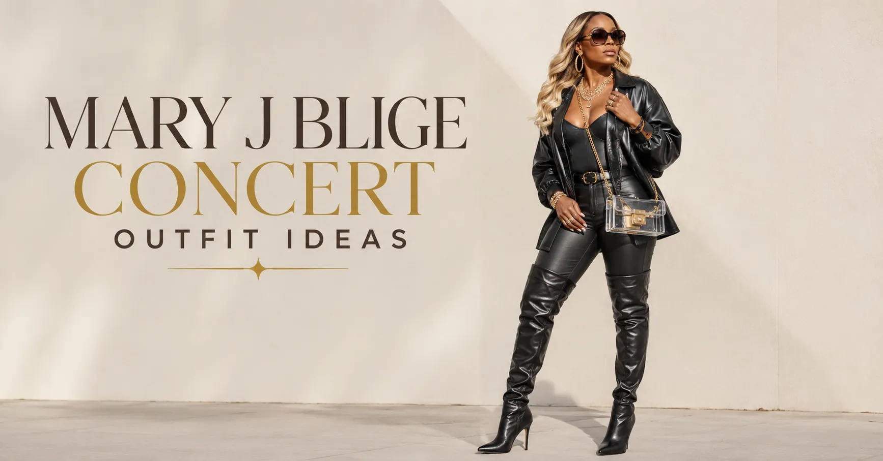 Mary J Blige Concert Outfit Ideas featuring glamorous leather styling thigh-high boots and statement accessories
