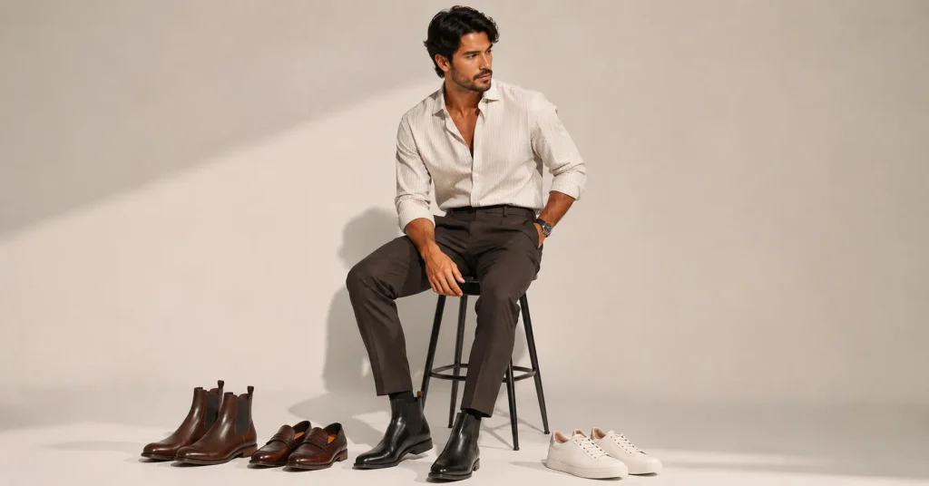 Men’s footwear inspiration for Romeo Santos Concert Outfit Ideas featuring Chelsea boots, loafers and minimalist leather sneakers.