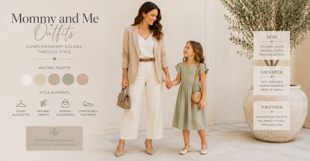Mommy and Me Outfits: Brilliant Matching Ideas for Every Occasion 6 Mommy and Me Outfits demonstrating how to coordinate colors instead of matching identical clothes.