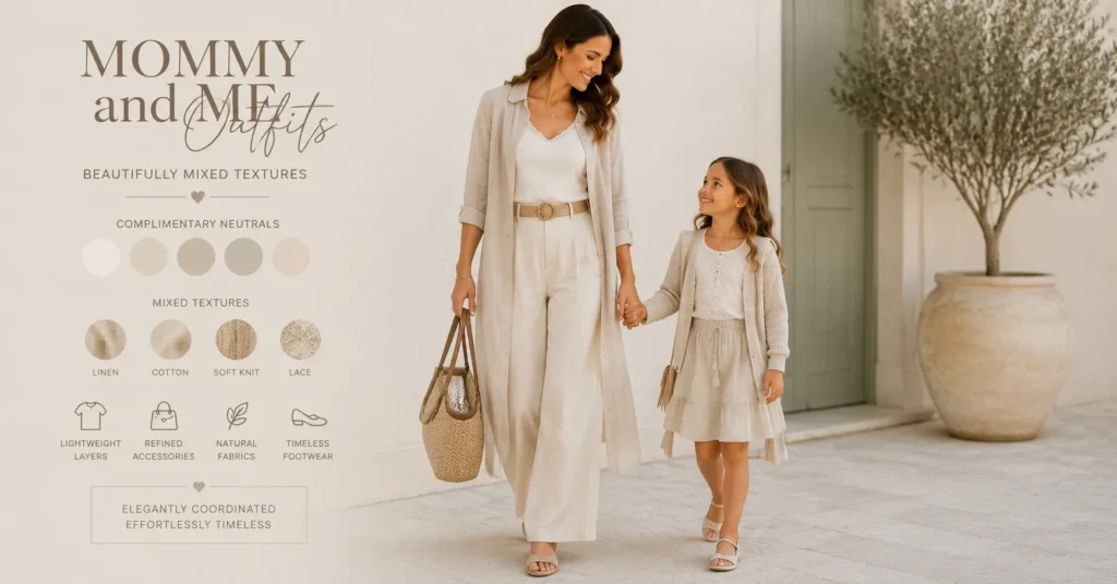 Mommy and Me Outfits: Brilliant Matching Ideas for Every Occasion 7 Mommy and Me Outfits showcasing linen, knit and cotton textures in coordinated family fashion.