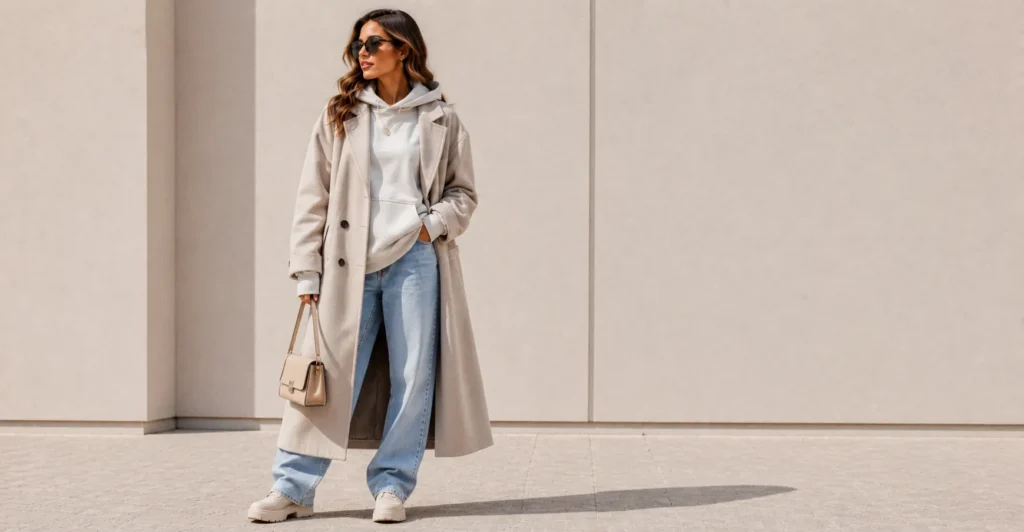 Best Oversized Outfit Ideas to Elevate Your Everyday Style 11 Oversized Outfit Ideas featuring oversized hoodie layered under a coat