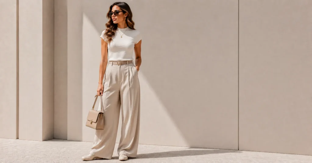 Best Oversized Outfit Ideas to Elevate Your Everyday Style 16 Oversized Outfit Ideas showing wide-leg pants balanced with a slim top