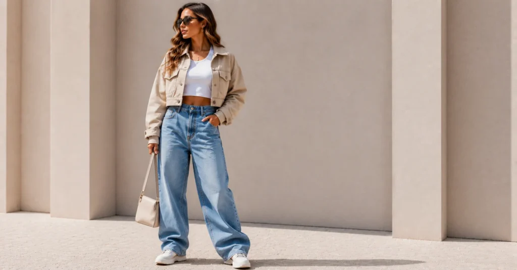 Best Oversized Outfit Ideas to Elevate Your Everyday Style 15 Oversized Outfit Ideas with baggy jeans and cropped jacket styling