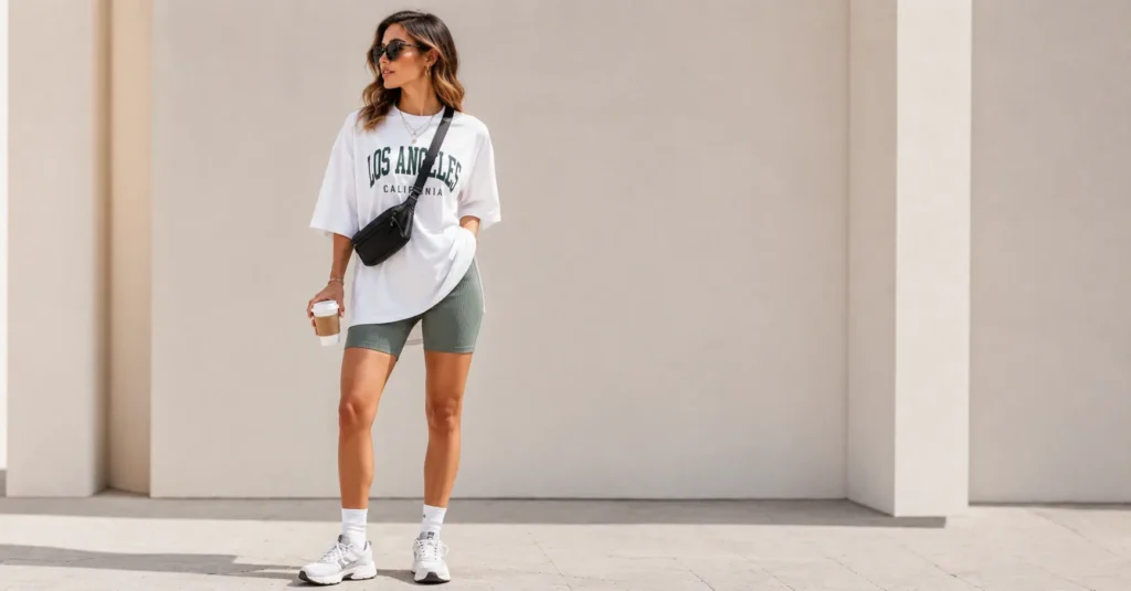 Best Oversized Outfit Ideas to Elevate Your Everyday Style 6 Oversized Outfit Ideas with oversized T shirt and biker shorts styling