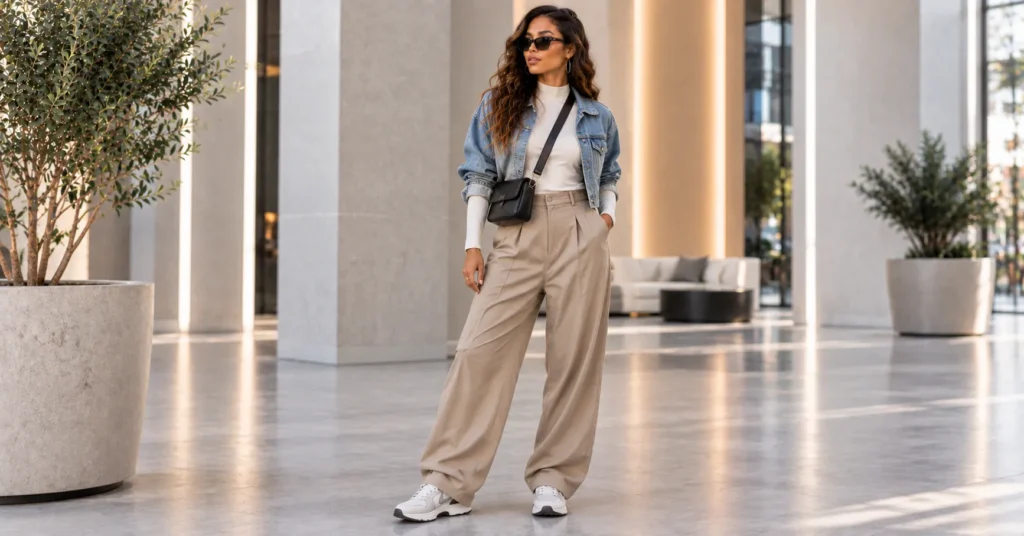R&B Concert Outfit Ideas: 10 Stunning Looks for Women 14 R&B Concert Outfit Ideas for clubs and general admission featuring wide-leg trousers, a layered top, sneakers, and a crossbody bag.