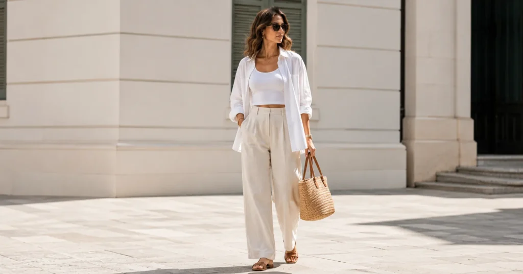 Street Style Outfit Ideas for summer with lightweight linen fashion inspiration