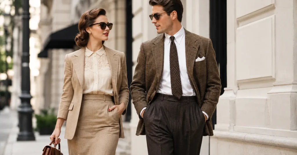 Old fashioned outfits styled for everyday wear featuring timeless vintage-inspired fashion with elegant tailoring and classic silhouettes.