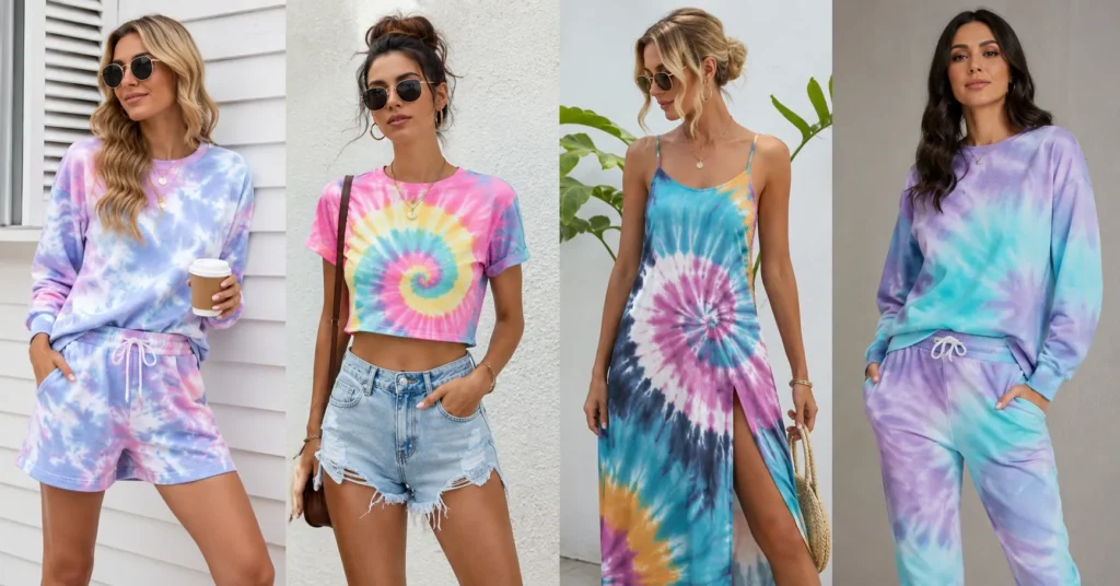 The Complete Guide to Styling Tie Dye Outfits for Every Season 2 Tie dye outfits featuring stylish women in colorful modern fashion and trendy streetwear looks.
