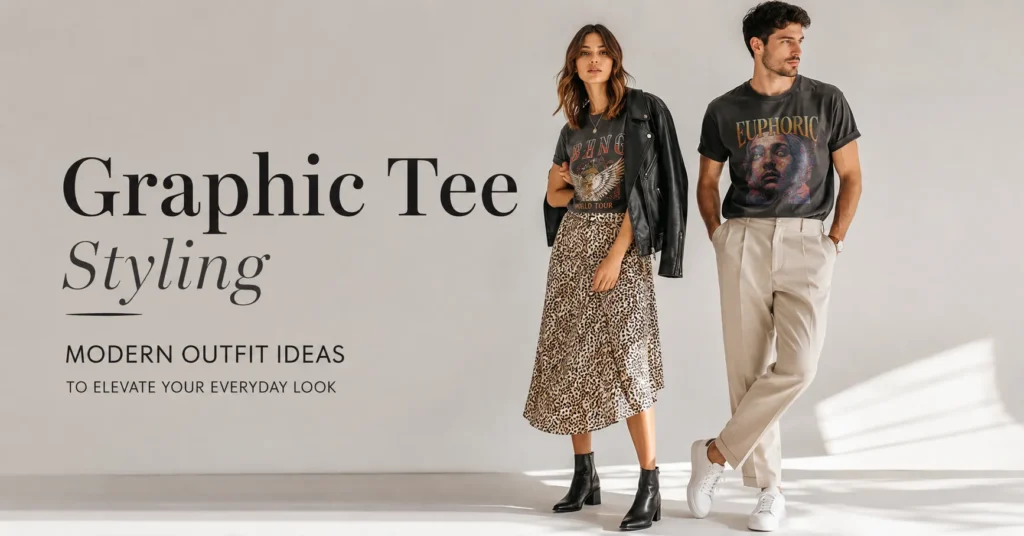 Graphic Tee Styling guide featuring fashionable outfits with graphic tees for different occasions