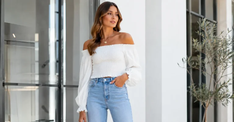 down shoulder top outfit ideas