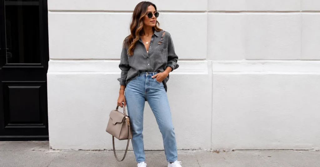 Distressed Shirt for Women: The Complete Guide to Edgy, Effortless Style 2 Distressed shirt for women styled with jeans, sneakers, and effortless casual streetwear details.