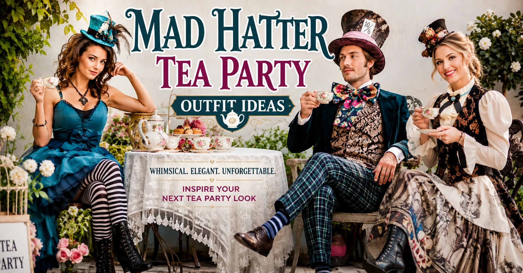 Home 12 Mad Hatter Tea Party Outfit Ideas featuring whimsical Wonderland-inspired costumes for women and men