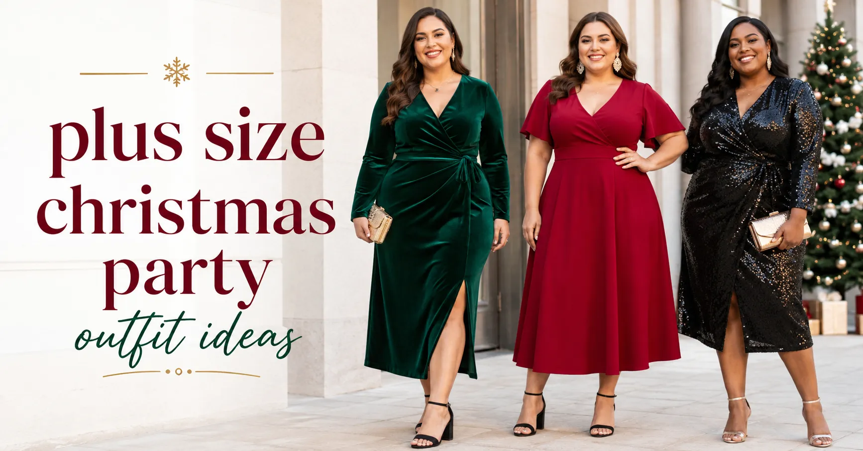Plus Size Christmas Party Outfit Ideas featuring festive velvet, sequin, and A-line holiday looks