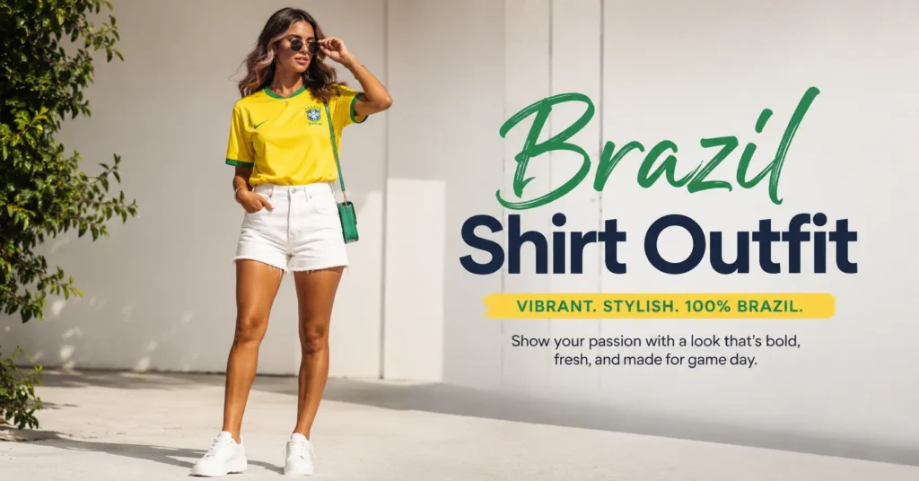 Brazil Shirt Outfit: The Complete Guide to a Bold Game Day Look 2 Brazil shirt outfit featuring a stylish woman in a yellow Brazil jersey with white shorts and sneakers.