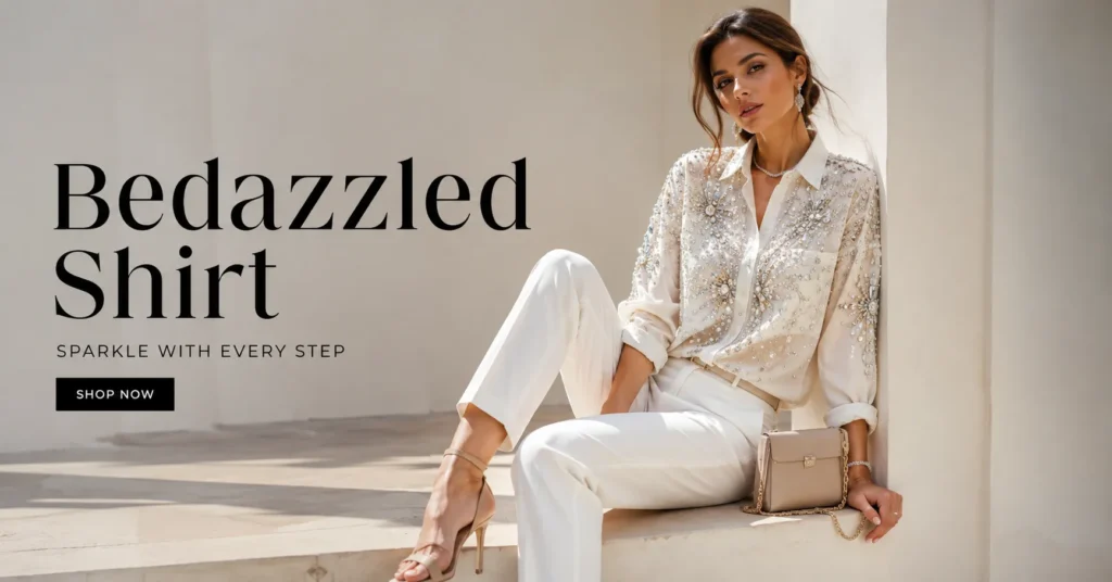 Bedazzled Shirt: The Complete Guide to Dazzling Style 2 Bedazzled shirt styled with tailored trousers and elegant accessories for a polished fashion look.