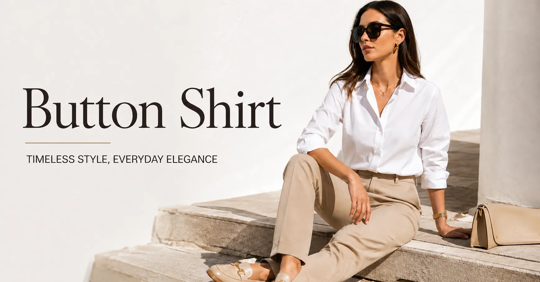 Home 11 Button shirt styled with tailored trousers for a timeless and versatile fashion look.