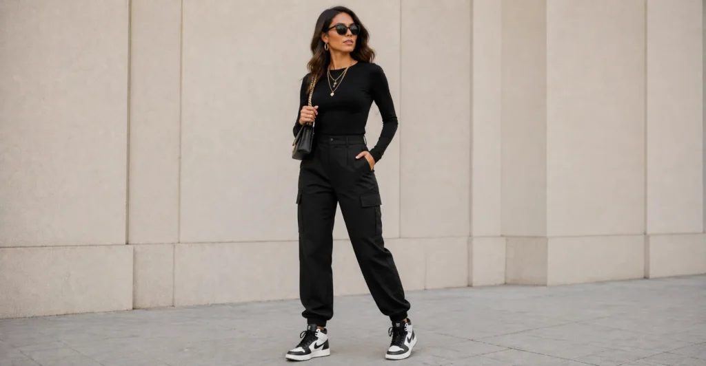 Gold and black outfit ideas featuring modern street style fashion.