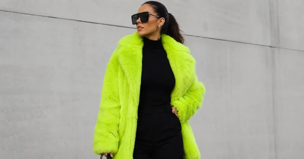 Ridiculous outfits featuring a colorful faux fur coat and bold statement fashion styling.