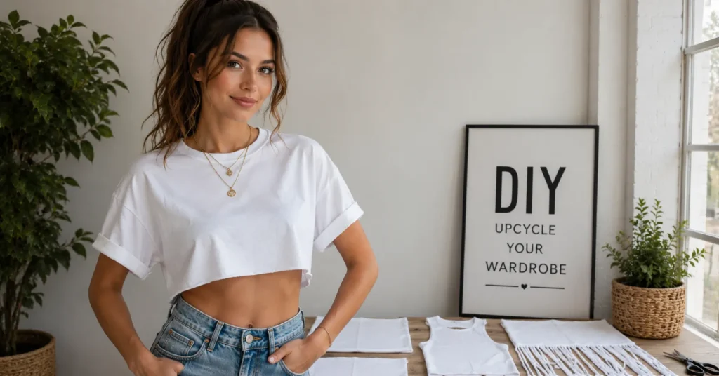 Cutting Shirts: The Guide to DIY Shirt Cutting Styles, Tips and Designs 4 Cutting shirts into a classic crop top with easy DIY t-shirt customization ideas.