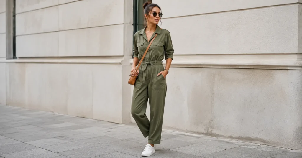 Green Jumpsuit Styles: How to Wear This Versatile Wardrobe Hero 3 Olive green jumpsuit styles for women with casual everyday outfit inspiration