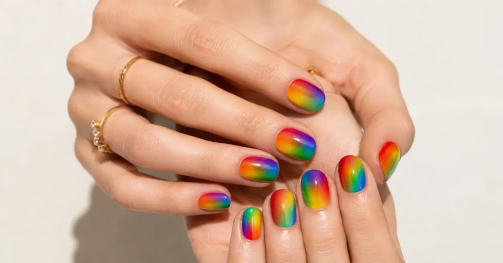 Pride Nails Designs: 30+ Bold Ideas, Colors, and Techniques to Celebrate in Style 3 Pride nails designs featuring rainbow gradient nail art with colorful manicure inspiration.