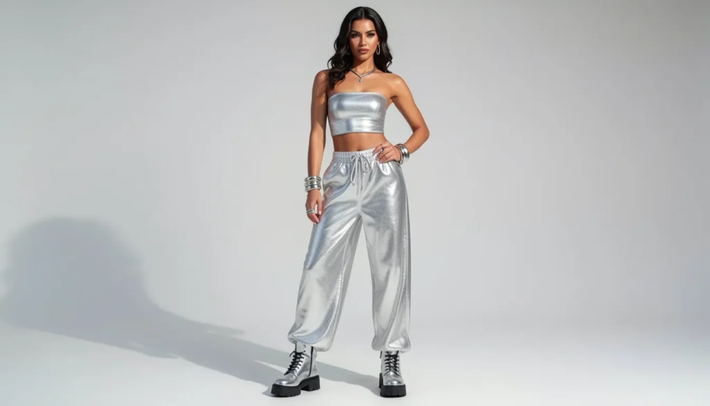 Zara Larsson Concert Outfit Ideas: 30+ Bold Looks to Steal the Show 7 Zara Larsson concert outfit ideas featuring a silver metallic co-ord.