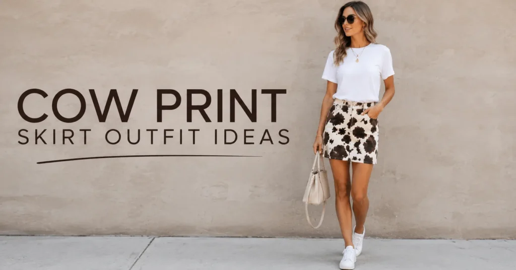 Cow Print Skirt Outfit Ideas: 30 Effortless Looks You'll Love 3 Casual Cow Print Skirt Outfit Ideas with a white t-shirt and sneakers.