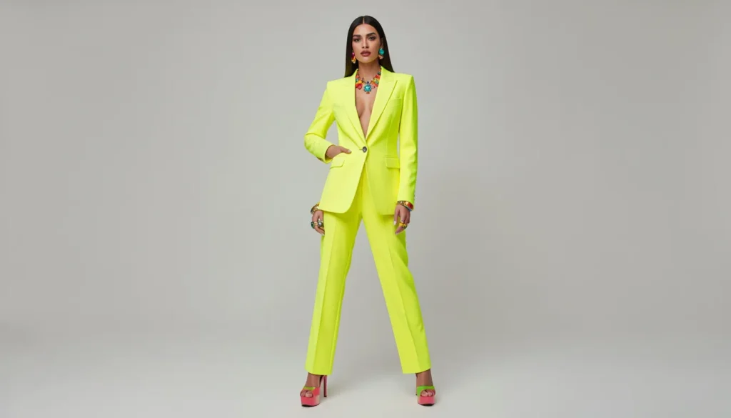 Nicki Minaj outfits showcasing bold neon colors and statement fashion styling.